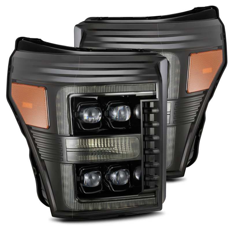 AlphaRex 11-16 Ford F-350 SD NOVA LED Proj Headlights Plank Style Alpha Blk w/Activ Light/Seq Signal - Striker Modified
