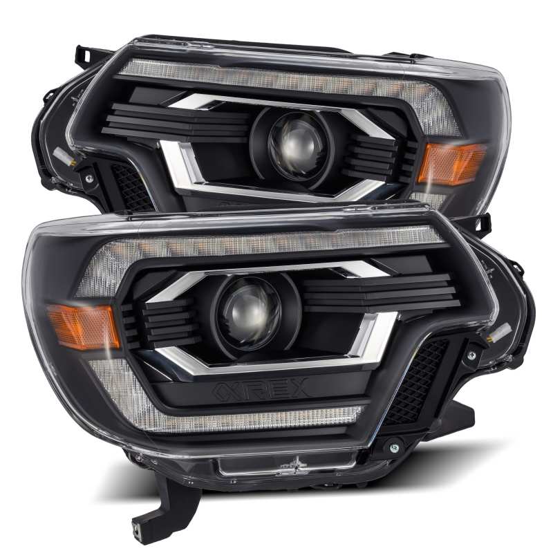 AlphaRex 12-15 Toyota Tacoma LUXX LED Projector Headlights Plank Style Black w/DRL - Striker Modified