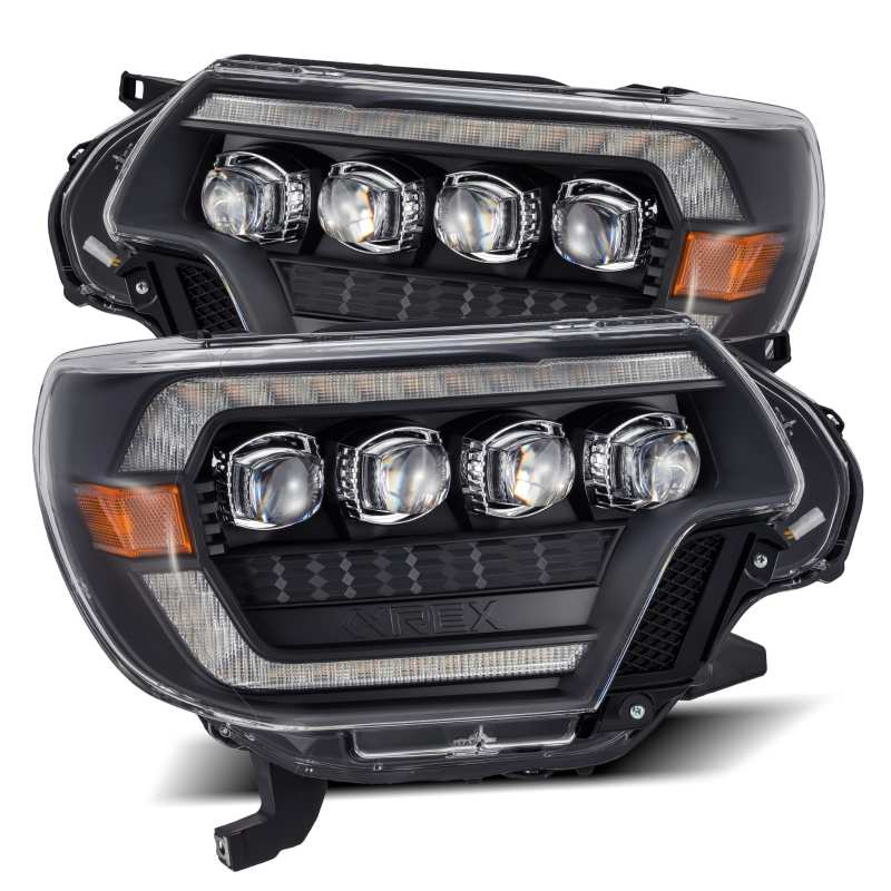 AlphaRex 12-15 Toyota Tacoma NOVA LED Proj Headlights Plank Style Black w/Activ Light/Seq Signal/DRL - Striker Modified