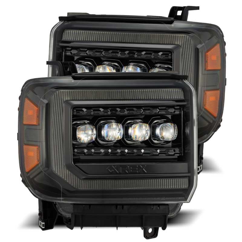 AlphaRex 14-18 GMC Sierra NOVA LED Proj Headlights Plnk Style Alpha Blk w/Activ Light/Seq Signal/DRL - Striker Modified