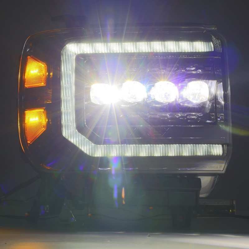 AlphaRex 14-18 GMC Sierra NOVA LED Proj Headlights Plnk Style Alpha Blk w/Activ Light/Seq Signal/DRL - Striker Modified