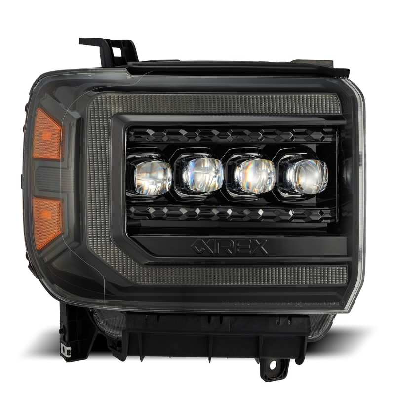 AlphaRex 14-18 GMC Sierra NOVA LED Proj Headlights Plnk Style Alpha Blk w/Activ Light/Seq Signal/DRL - Striker Modified