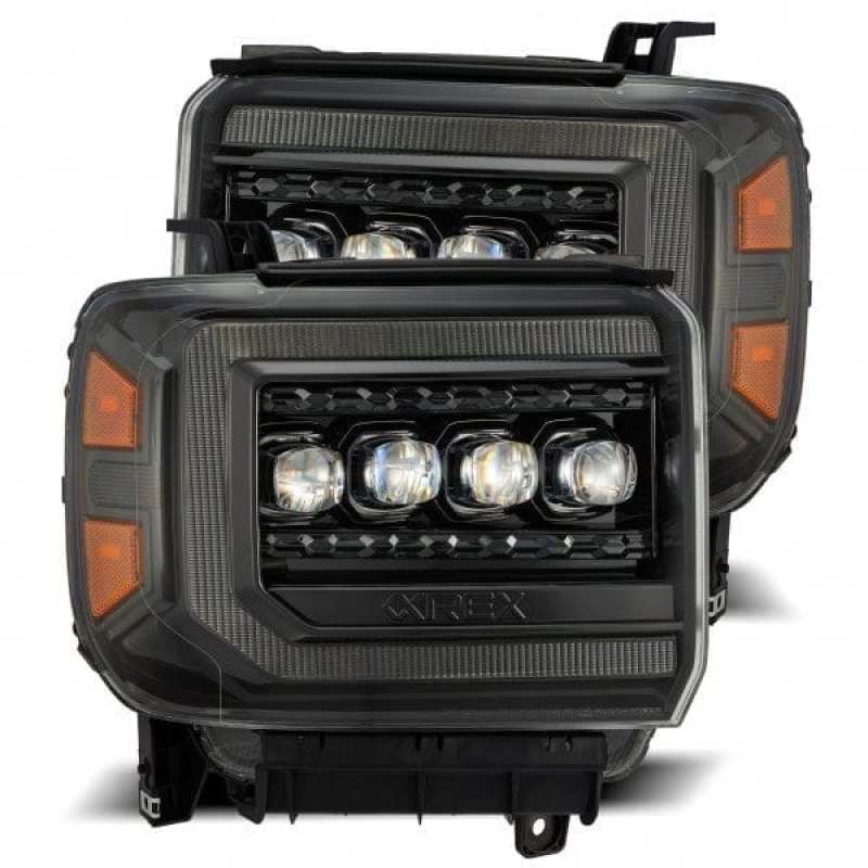AlphaRex 14-18 GMC Sierra NOVA LED Proj Headlights Plnk Style Alpha Blk w/Activ Light/Seq Signal/DRL - Striker Modified