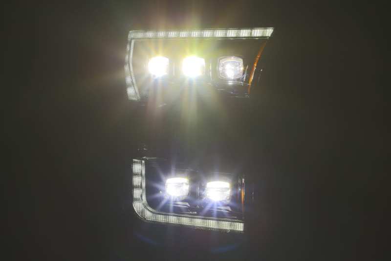 AlphaRex 17-20 Ford Raptor NOVA LED Proj Headlights Plank Style Alpha Black w/Activ Light/Seq Signal - Striker Modified