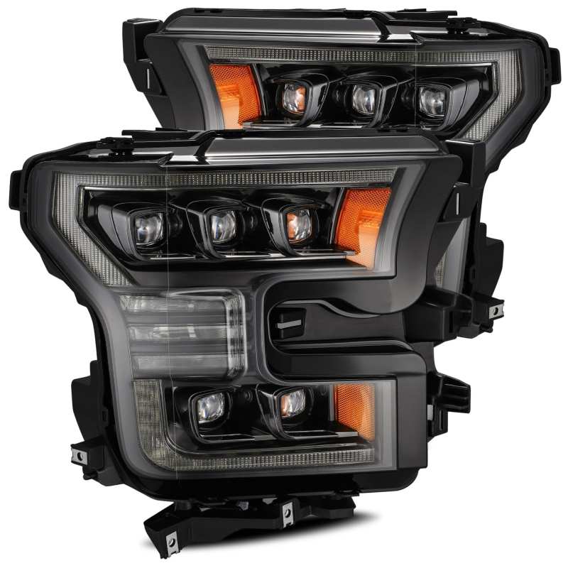 AlphaRex 17-20 Ford Raptor NOVA LED Proj Headlights Plank Style Alpha Black w/Activ Light/Seq Signal - Striker Modified