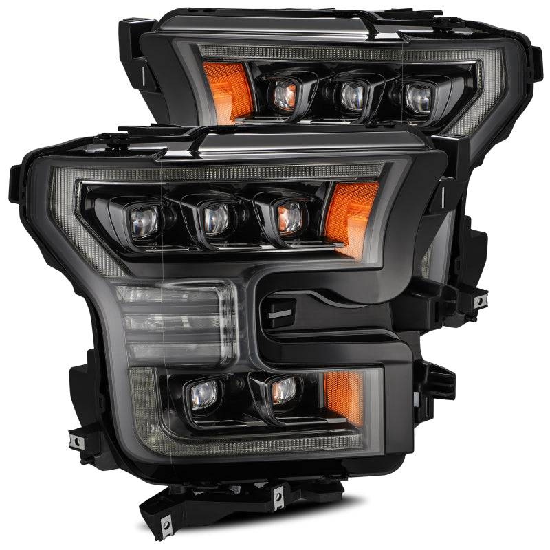 AlphaRex 17-20 Ford Raptor NOVA LED Proj Headlights Plank Style Alpha Black w/Activ Light/Seq Signal - Striker Modified
