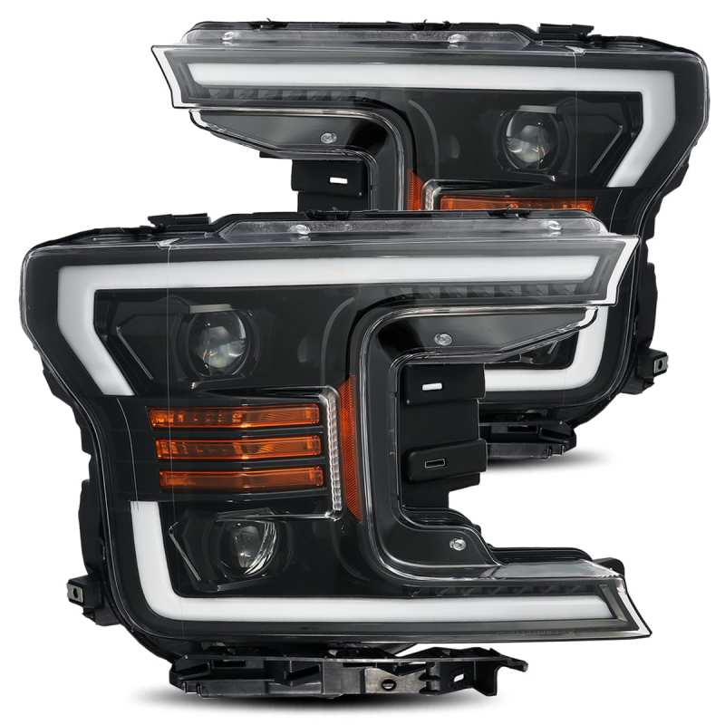 AlphaRex 18-19 Ford F-150 PRO-Series Proj Headlights Plank Style Gloss Blk w/Activ Light/Seq Signal - Striker Modified