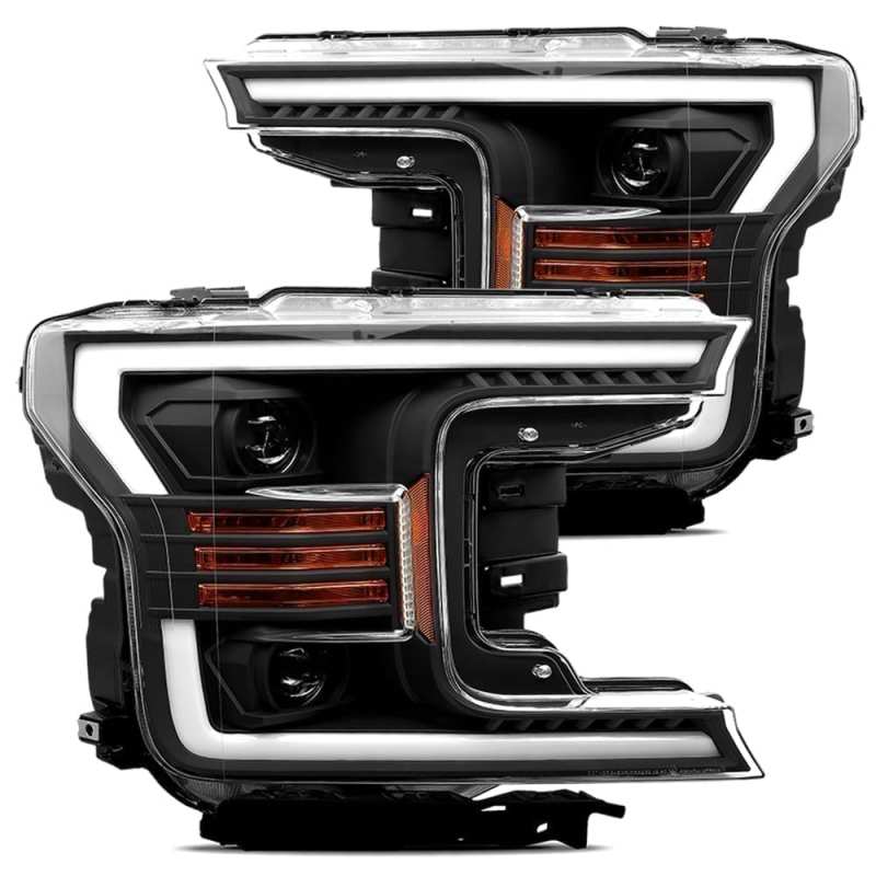 AlphaRex 18-20 Ford F-150 LUXX Style Projector Headlights Alpha Black w/Activation Light/DRL - Striker Modified