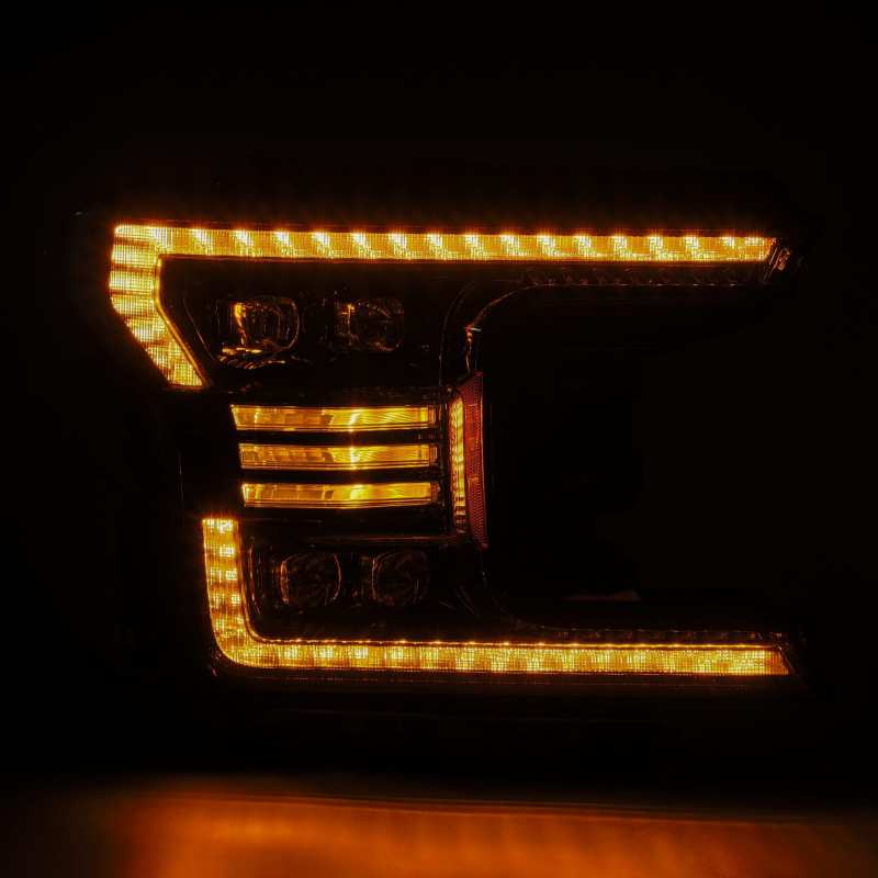 AlphaRex 18-20 Ford F-150 NOVA LED Proj Headlight Plank Style Alpha Blk w/Activ Light/Seq Signal/DRL - Striker Modified