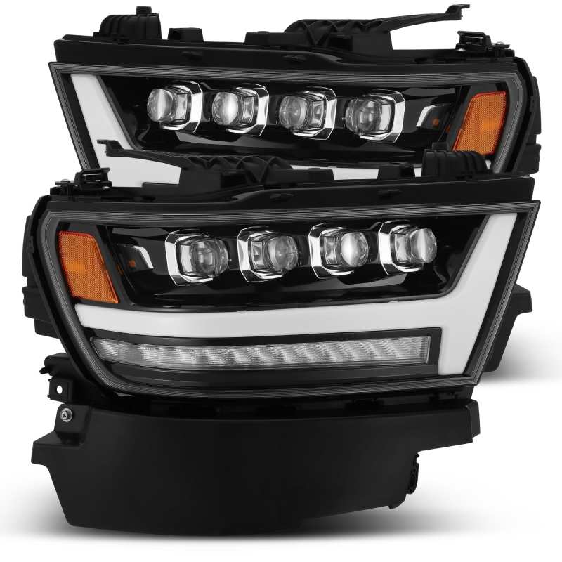 AlphaRex 19-20 Ram 1500HD NOVA LED Proj Headlights Plank Style Gloss Blk w/Activ Lght/Seq Signal/DRL - Striker Modified