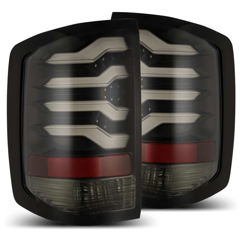 AlphaRex 14-18 Chevrolet Silverado 1500 PRO-Series LED Tail Lights Jet Black - Striker Modified