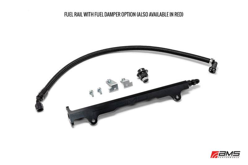 AMS Performance 08-15 Mitsubishi EVO X CNC Machined Aluminum Fuel Rail w/Pulsation Dampener - Red - Striker Modified