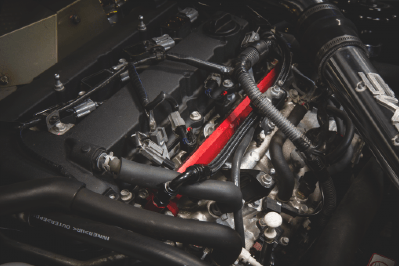 AMS Performance 08-15 Mitsubishi EVO X CNC Machined Aluminum Fuel Rail w/Pulsation Dampener - Red - Striker Modified