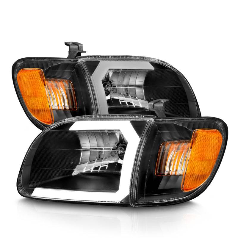 ANZO 00-04 Toyota Tundra (Fits Reg/Acc Cab Only) Crystal Headlights w/Light Bar Black w/Corner Light - Striker Modified
