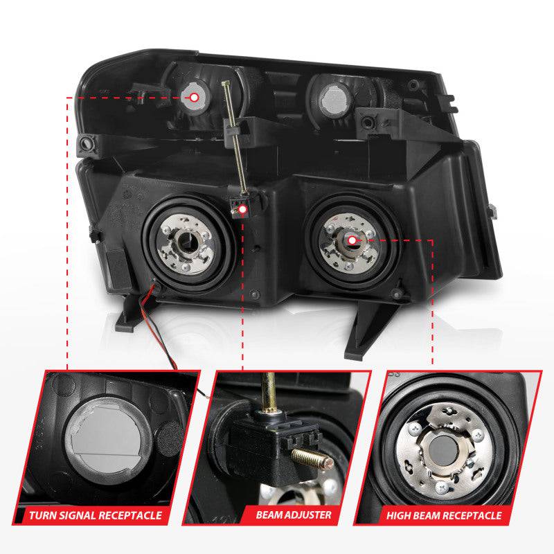 ANZO 04-12 GM Colorado/Canyon/I-Series Crystal Headlights - w/ Light Bar Black Housing 4pcs - Striker Modified