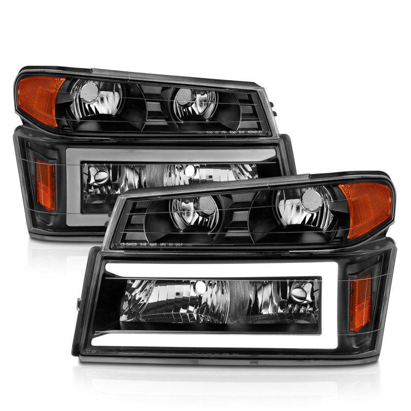 ANZO 04-12 GM Colorado/Canyon/I-Series Crystal Headlights - w/ Light Bar Black Housing 4pcs - Striker Modified