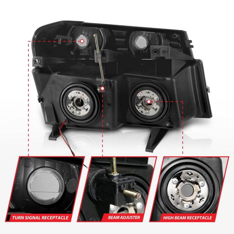ANZO 04-12 GM Colorado/Canyon/I-Series Crystal Headlights - w/ Light Bar Black Housing 4pcs - Striker Modified