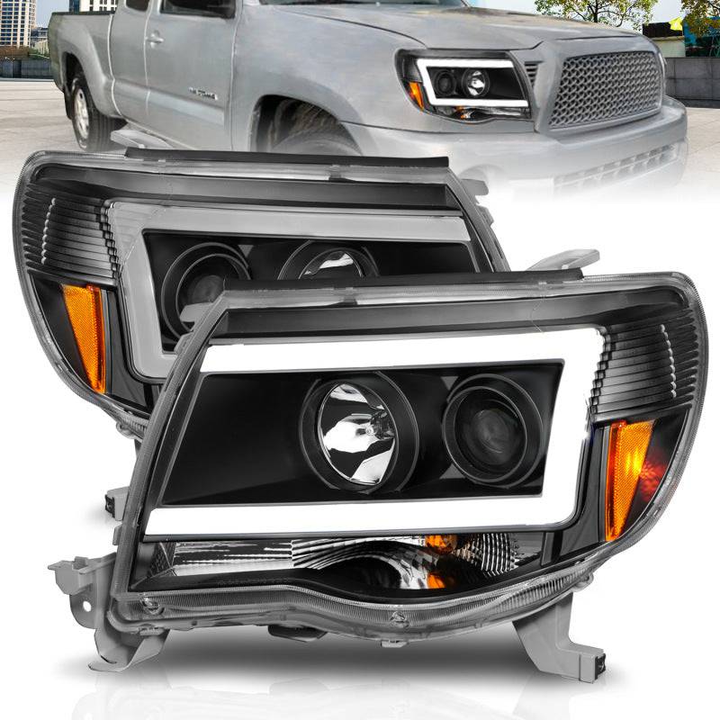 ANZO 05-09 Toyota Tacoma Projector Light Bar Style Headlights w/ C Light Bar - Striker Modified