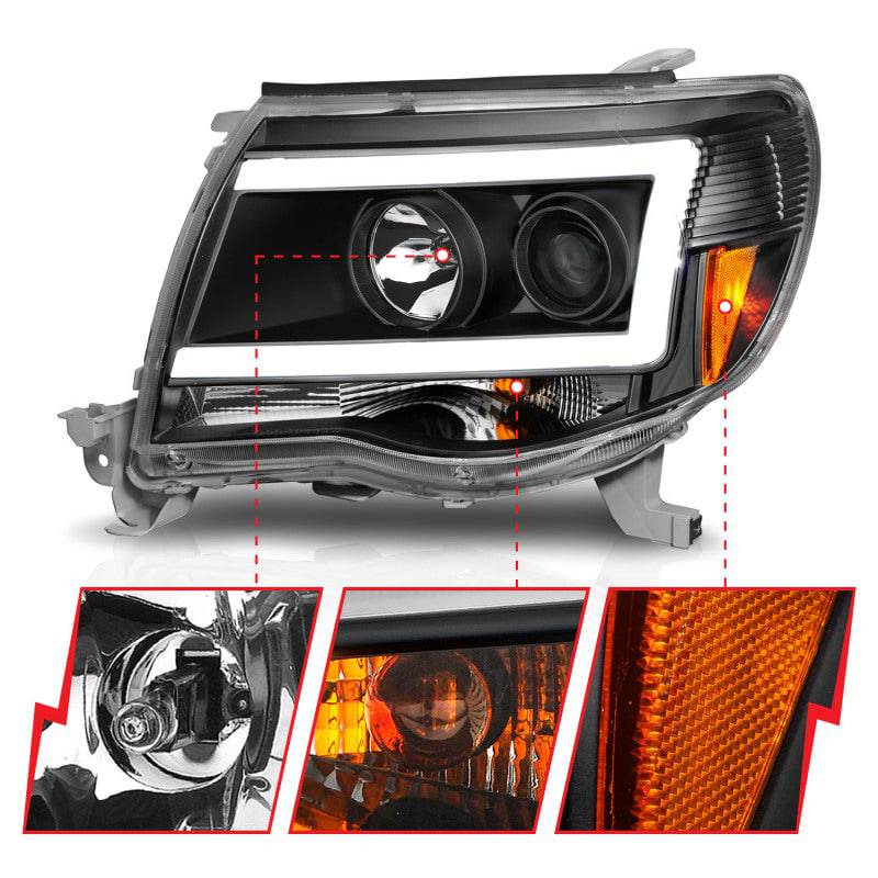 ANZO 05-09 Toyota Tacoma Projector Light Bar Style Headlights w/ C Light Bar - Striker Modified
