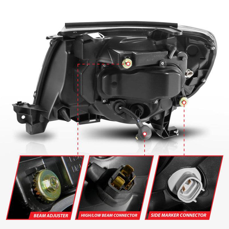 ANZO 05-11 Toyota Tacoma Projector Headlights w/Light Bar Switchback Black Housing - Striker Modified