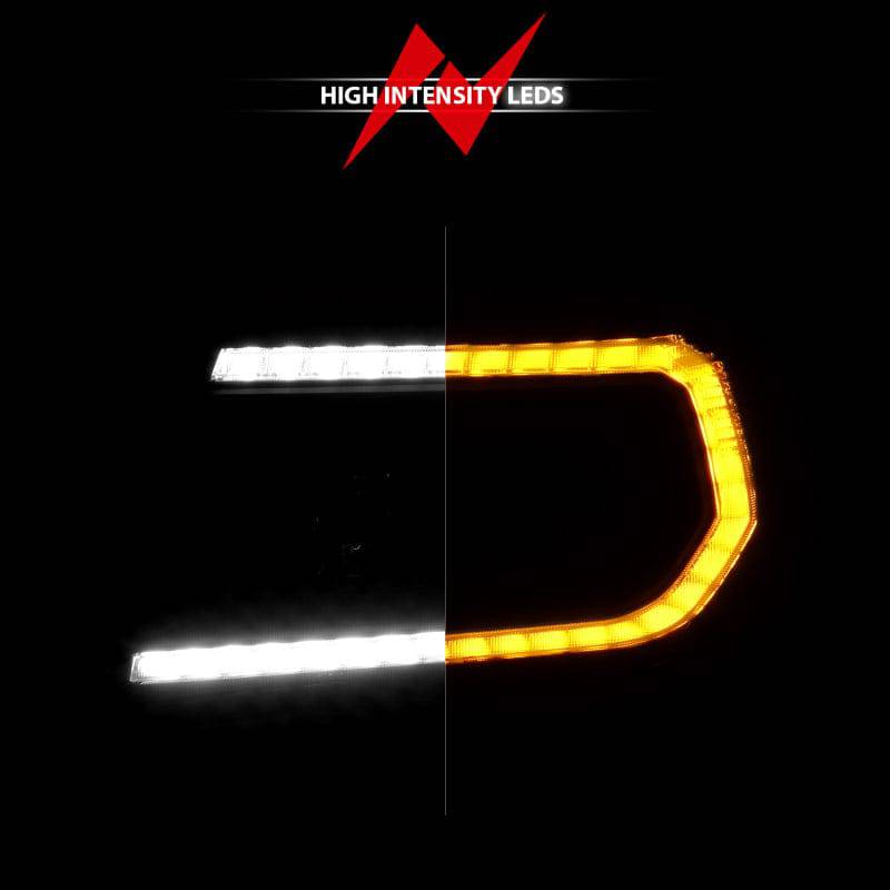 ANZO 05-11 Toyota Tacoma Projector Headlights w/Light Bar Switchback Black Housing - Striker Modified