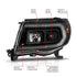 ANZO 05-11 Toyota Tacoma Projector Headlights w/Light Bar Switchback Black Housing - Striker Modified