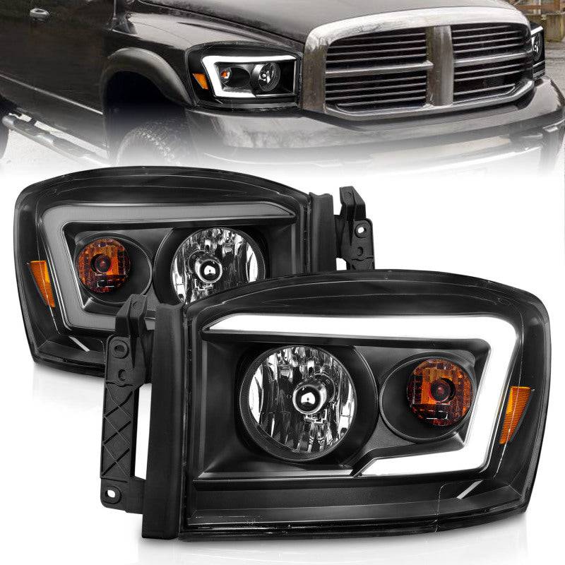 Anzo 06-09 Dodge RAM 1500/2500/3500 Headlights Black Housing/Clear Lens (w/ Light Bars) - Striker Modified