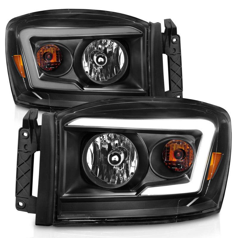 Anzo 06-09 Dodge RAM 1500/2500/3500 Headlights Black Housing/Clear Lens (w/ Light Bars) - Striker Modified