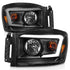 Anzo 06-09 Dodge RAM 1500/2500/3500 Headlights Black Housing/Clear Lens (w/ Light Bars) - Striker Modified