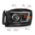 Anzo 06-09 Dodge RAM 1500/2500/3500 Headlights Black Housing/Clear Lens (w/ Light Bars) - Striker Modified