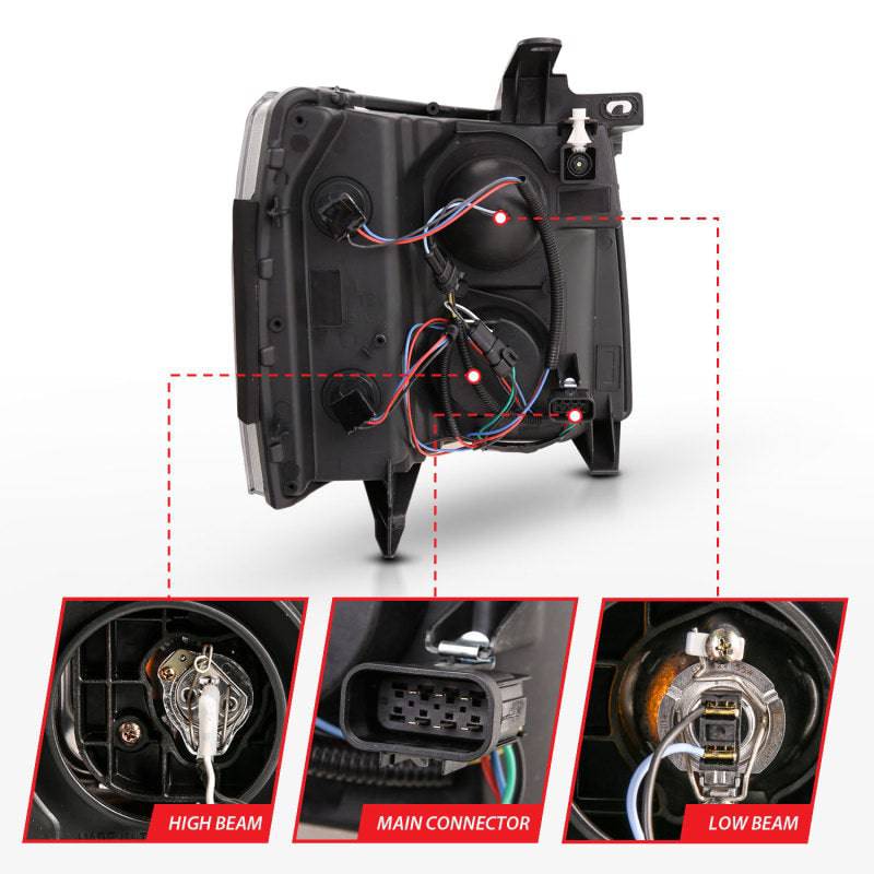 ANZO 07-13 Chevrolet Silverado 3500 Projector Headlights - Black Amber - Striker Modified