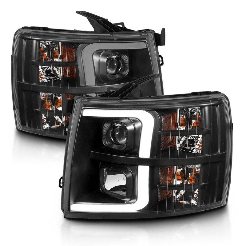 ANZO 07-13 Chevrolet Silverado 3500 Projector Headlights - Black Amber - Striker Modified