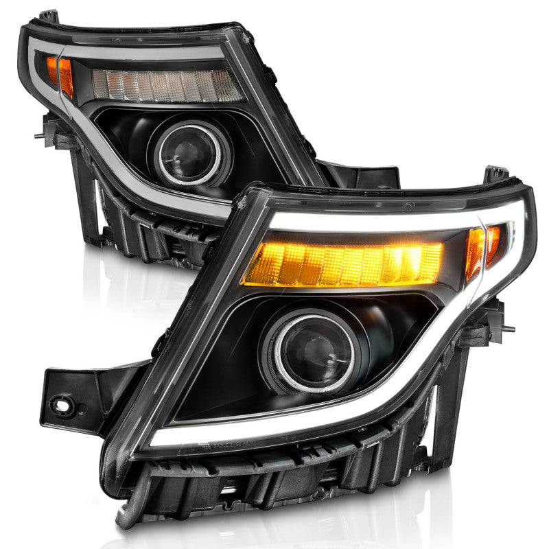 ANZO 11-15 Ford Explorer (w/Factory Halogen HL Only) Projector Headlights w/Light Bar Black Housing - Striker Modified