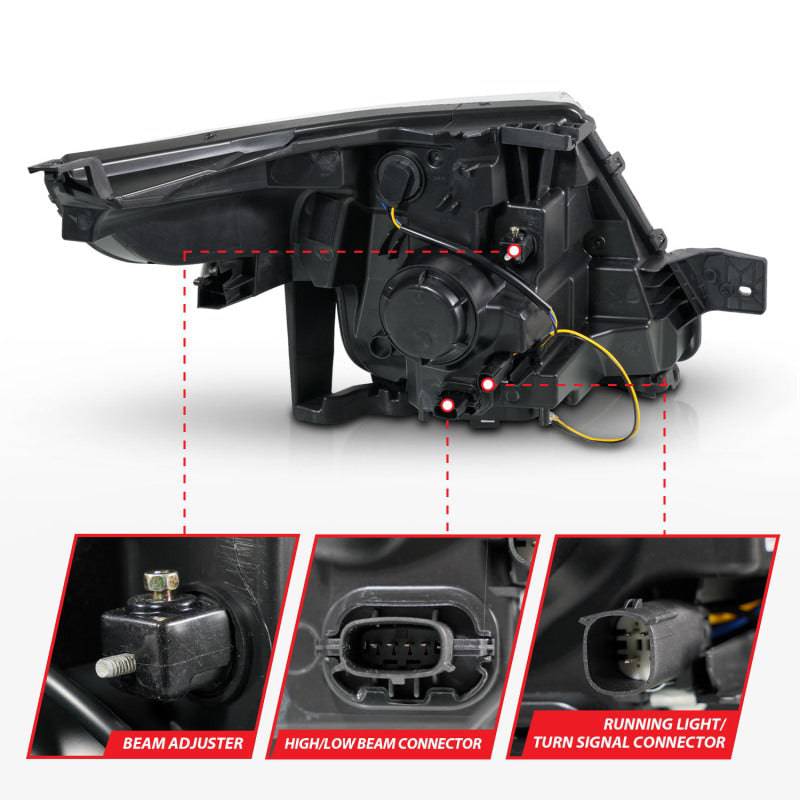 ANZO 11-15 Ford Explorer (w/Factory Halogen HL Only) Projector Headlights w/Light Bar Black Housing - Striker Modified