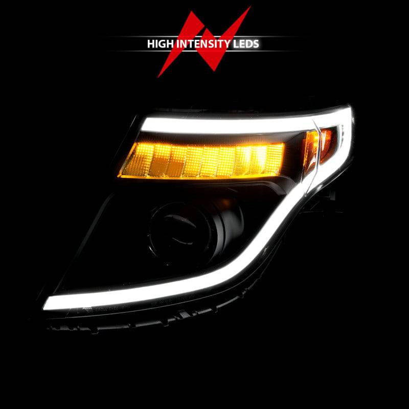 ANZO 11-15 Ford Explorer (w/Factory Halogen HL Only) Projector Headlights w/Light Bar Black Housing - Striker Modified