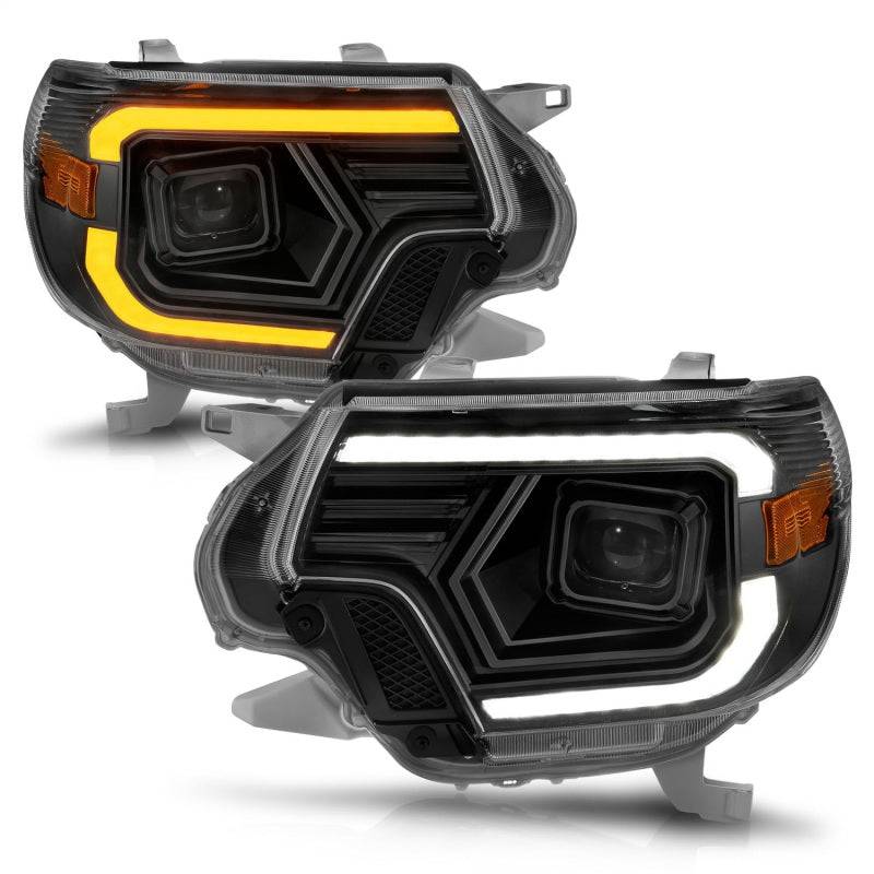 ANZO 12-15 Toyota Tacoma Projector Headlights - w/ Light Bar Switchback Black Housing - Striker Modified