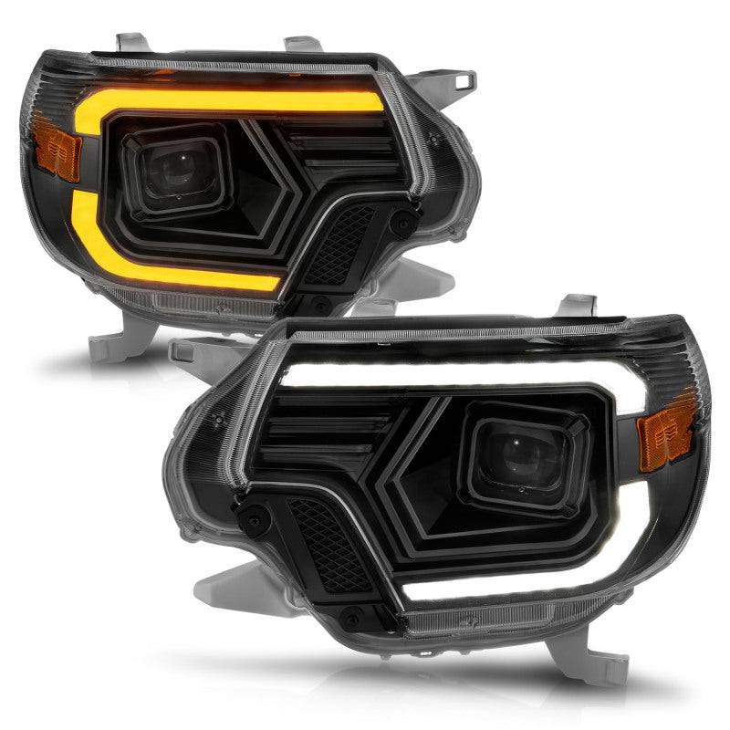 ANZO 12-15 Toyota Tacoma Projector Headlights - w/ Light Bar Switchback Black Housing - Striker Modified