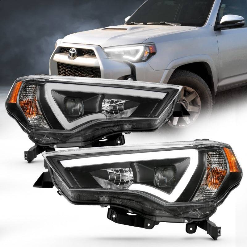 ANZO 14-18 Toyota 4 Runner Plank Style Projector Headlights Black w/ Amber - Striker Modified