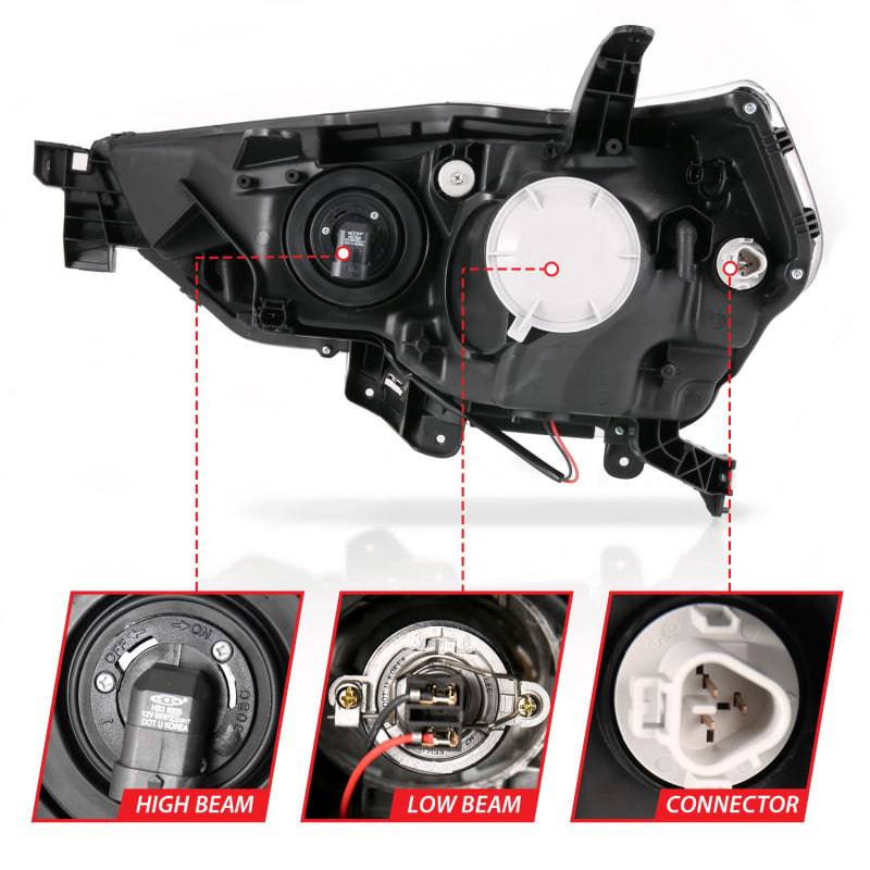 ANZO 14-18 Toyota 4 Runner Plank Style Projector Headlights Black w/ Amber - Striker Modified
