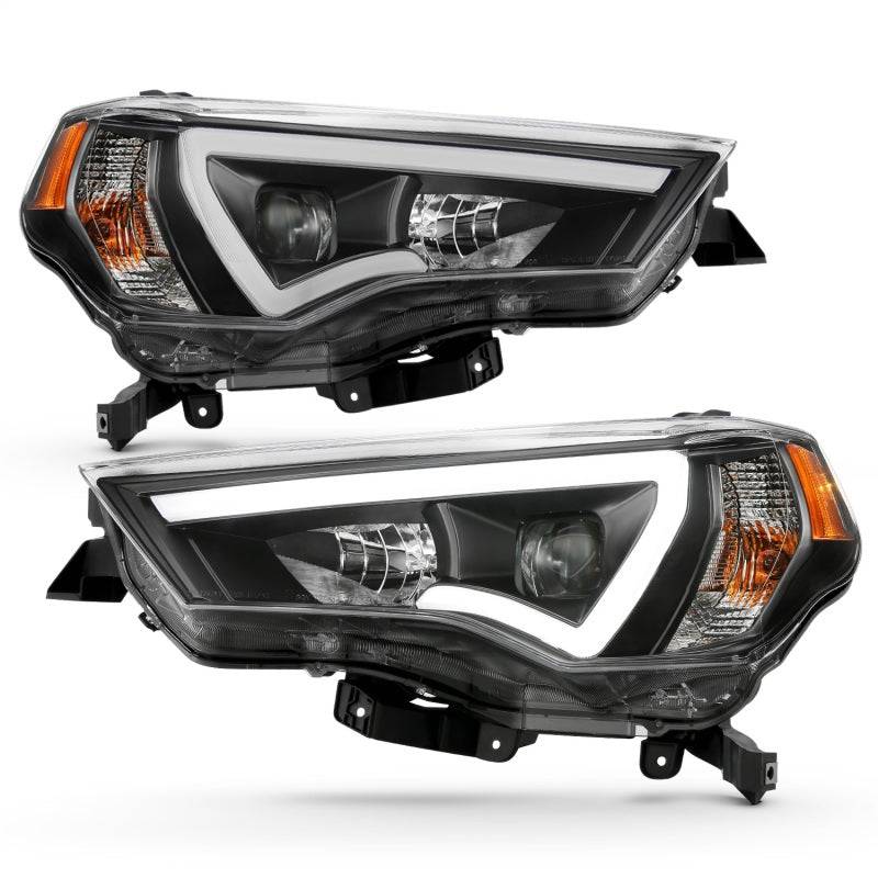 ANZO 14-18 Toyota 4 Runner Plank Style Projector Headlights Black w/ Amber - Striker Modified