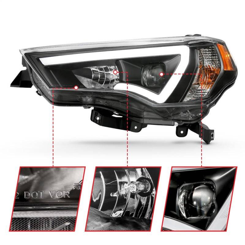 ANZO 14-18 Toyota 4 Runner Plank Style Projector Headlights Black w/ Amber - Striker Modified