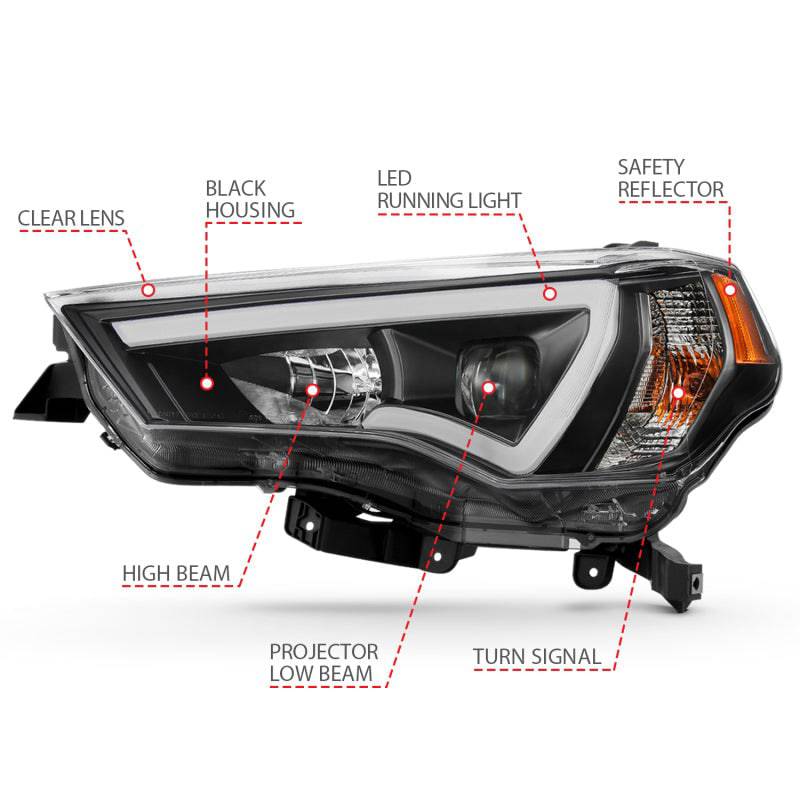ANZO 14-18 Toyota 4 Runner Plank Style Projector Headlights Black w/ Amber - Striker Modified