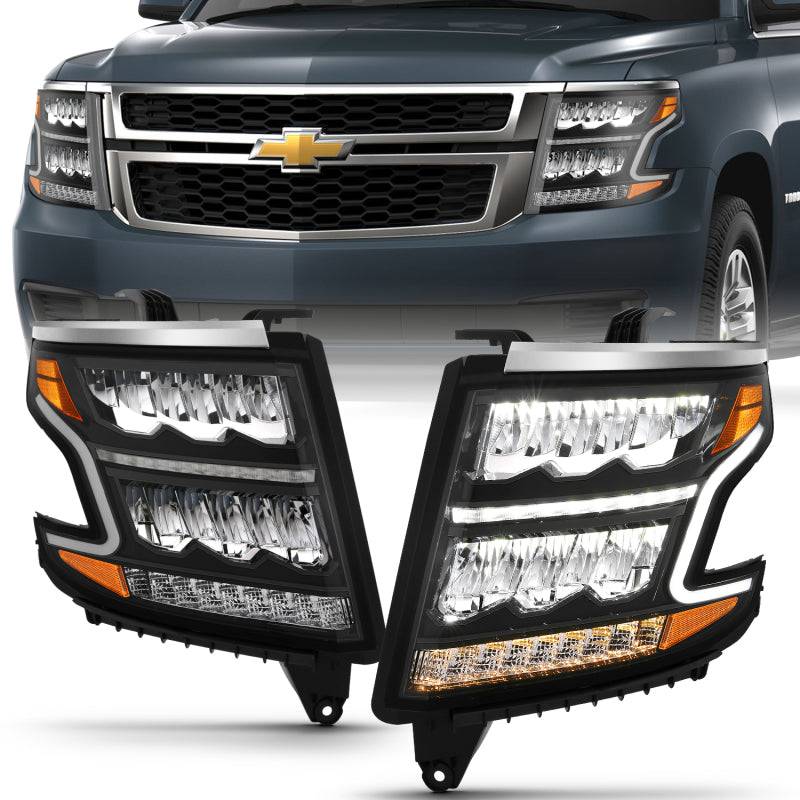 ANZO 15-20 Chevy Tahoe/Suburban LED Light Bar Style Headlights Black w/Sequential w/DRL w/Amber - Striker Modified