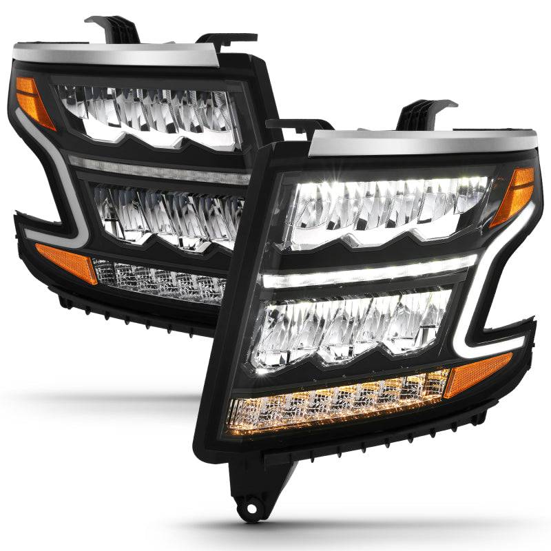 ANZO 15-20 Chevy Tahoe/Suburban LED Light Bar Style Headlights Black w/Sequential w/DRL w/Amber - Striker Modified