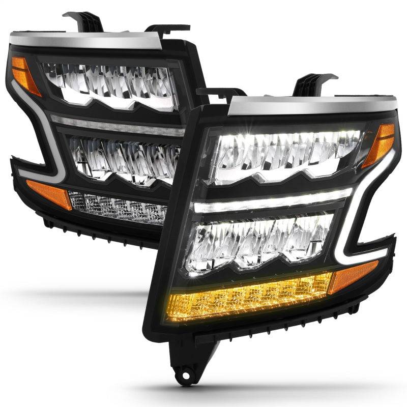 ANZO 15-20 Chevy Tahoe/Suburban LED Light Bar Style Headlights Black w/Sequential w/DRL w/Amber - Striker Modified
