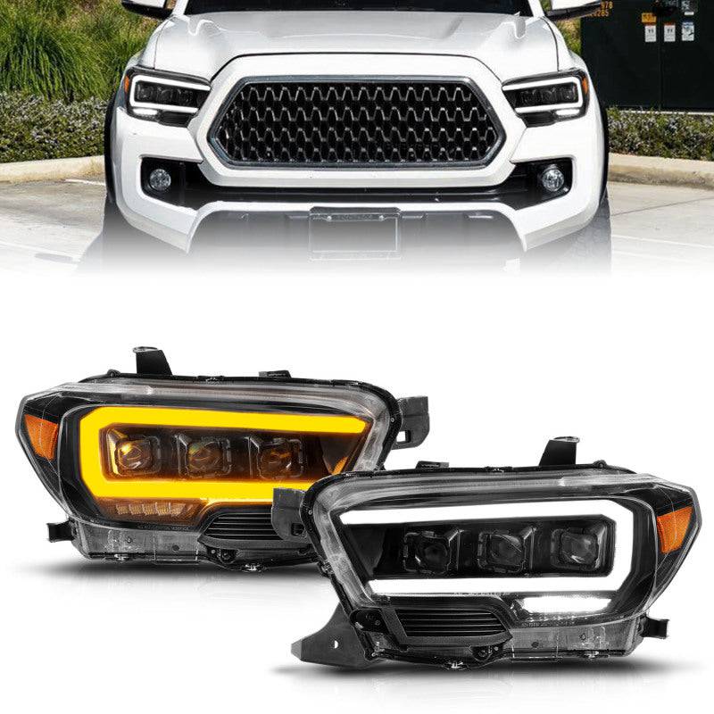 ANZO 16-22 Toyota Tacoma LED Projector Headlights w/ Light Bar Sequential Black Housing w/Initiation - Striker Modified
