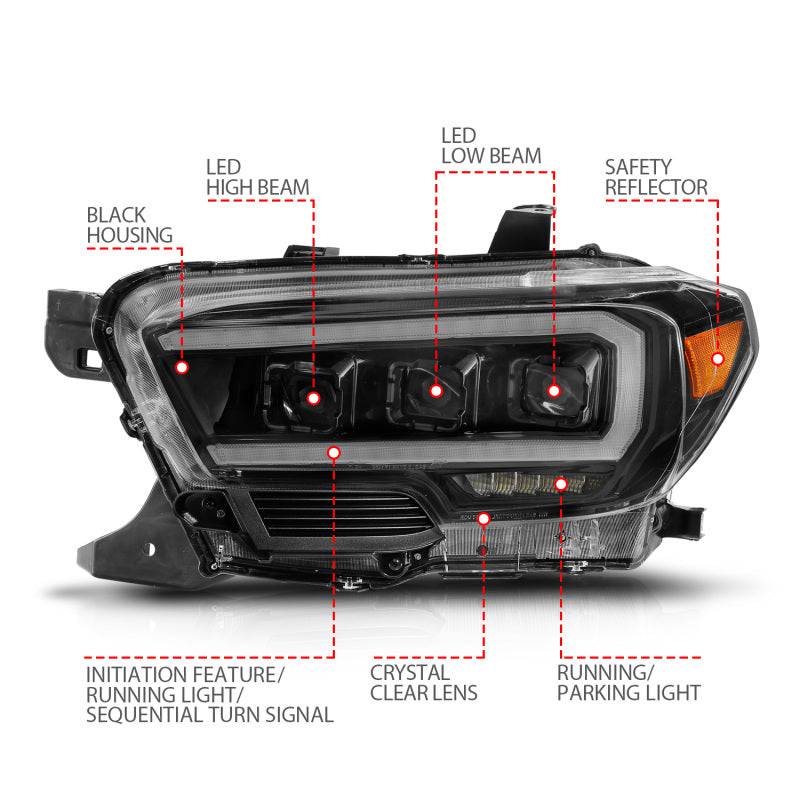 ANZO 16-22 Toyota Tacoma LED Projector Headlights w/ Light Bar Sequential Black Housing w/Initiation - Striker Modified