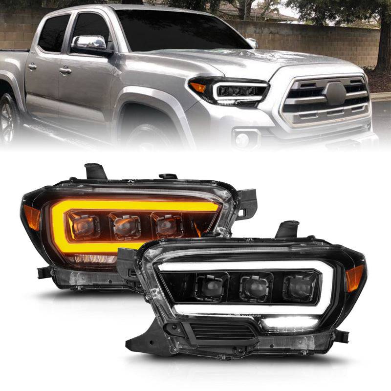 ANZO 16-22 Toyota Tacoma SR/SR5 ONLY Full LED Proj Headlights w/Light Bar Seq. Blk w/Initiation Lgt - Striker Modified