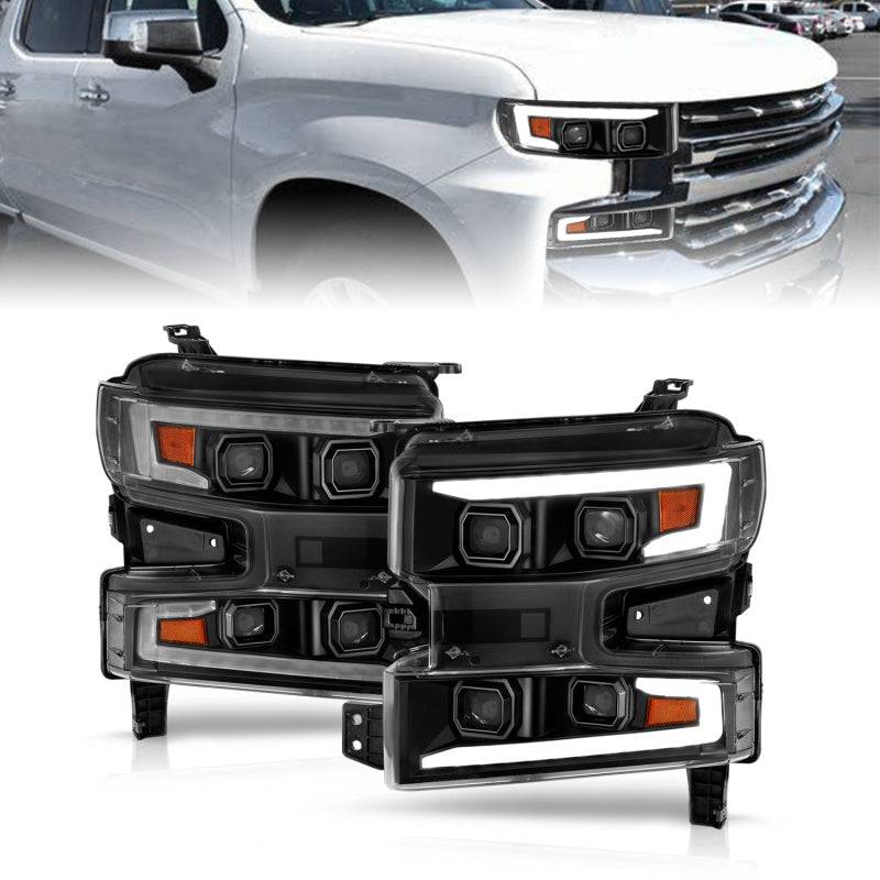 ANZO 19-22 Chevrolet Silverado 1500 LED Proj HL w/Lgt Bar SwBk Seq. Blk w/In. Light - Passenger Side - Striker Modified