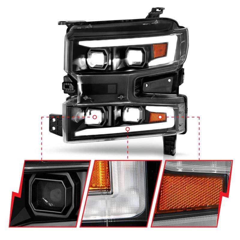 ANZO 19-22 Chevrolet Silverado 1500 LED Proj HL w/Lgt Bar SwBk Seq. Blk w/In. Light - Passenger Side - Striker Modified